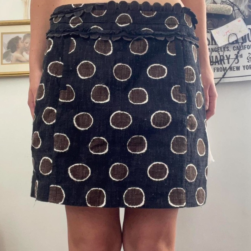 tory burch polka dot black brown and white wool skirt